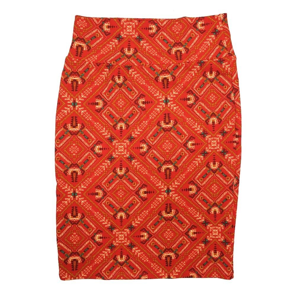 Cassie Medium (M) LuLaRoe Aztek Red Light Green Womens Knee Length Pencil Skirt Fits 10-12