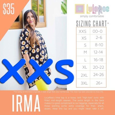 XX-Small (XXS) Irma LuLaroe Tunic - Sizes 00-0
