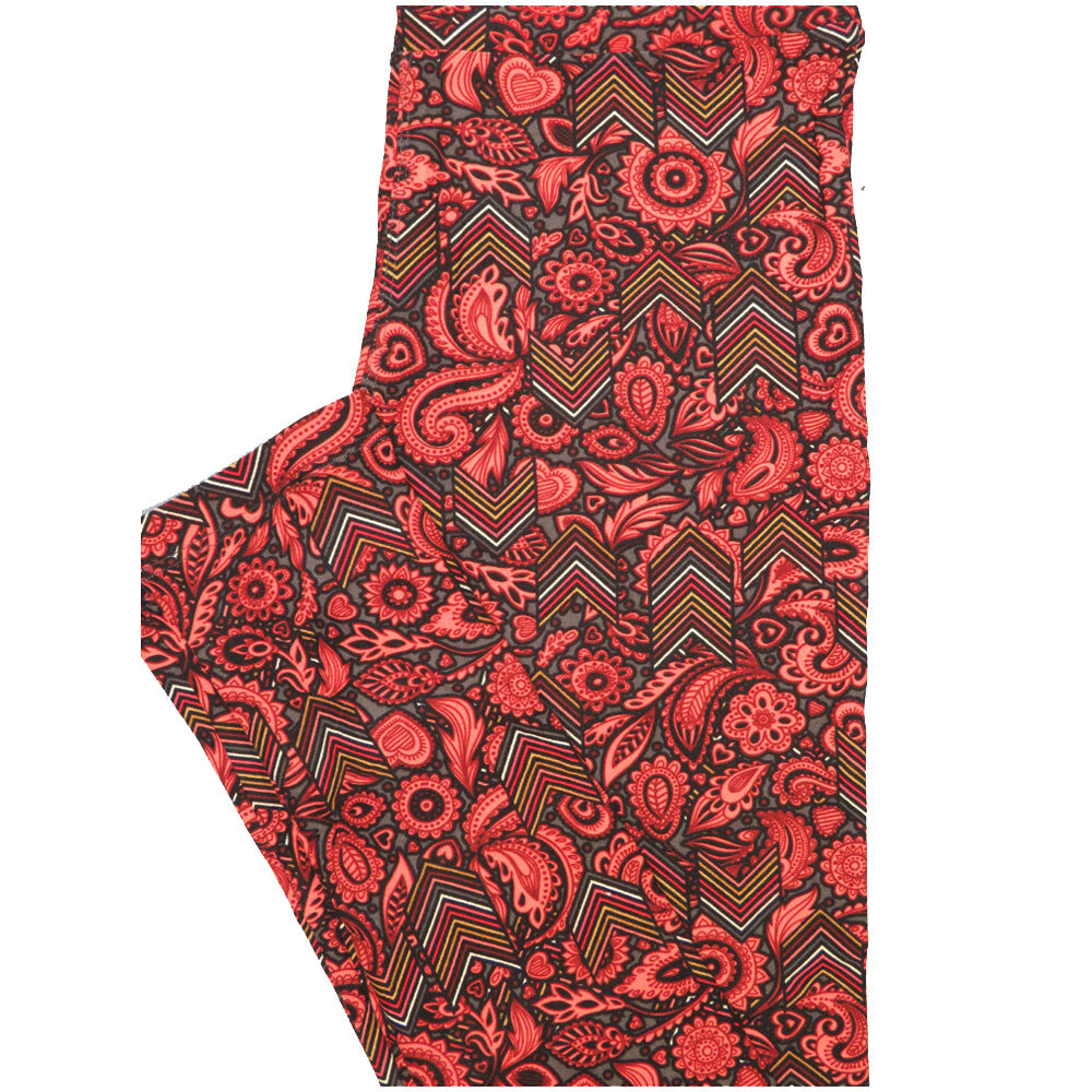 LuLaRoe One Size OS Paisley Chevron Red White Black Leggings (OS fits Adults 2-10)