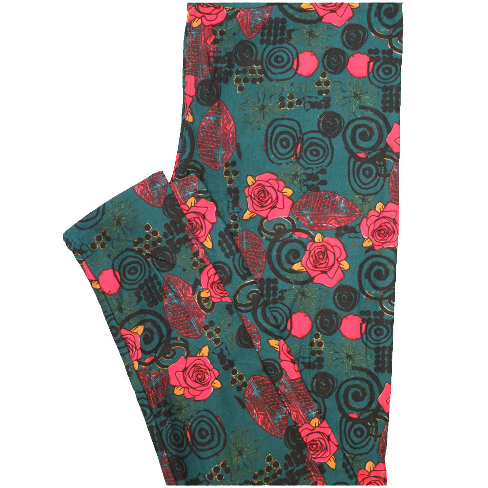 LuLaRoe One Size OS Hypnotic Spiral Roses Gray Black Pink Floral Polka Dot Leggings (OS fits Adults 2-10)
