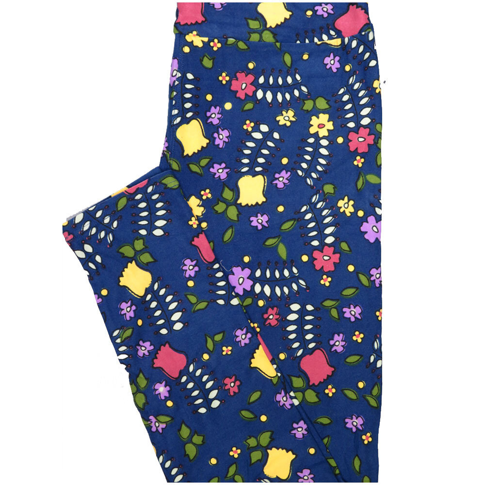 LuLaRoe One Size OS Blue Yellow Lavender White Floral Leggings (OS fits Adults 2-10)