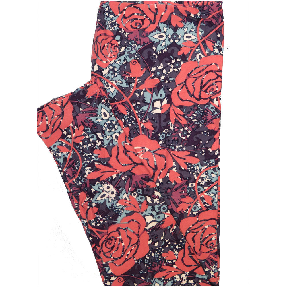 LuLaRoe One Size OS Roses Light Pink Gray White Leggings (OS fits Adults 2-10)