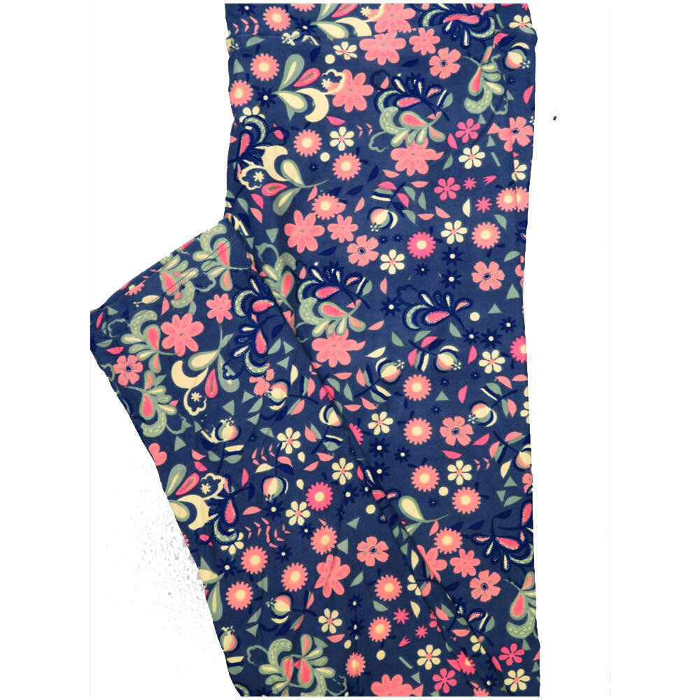 LuLaRoe One Size OS Blue Navy Gray Floral Leggings (OS fits Adults 2-10) LAST PAIR!!!