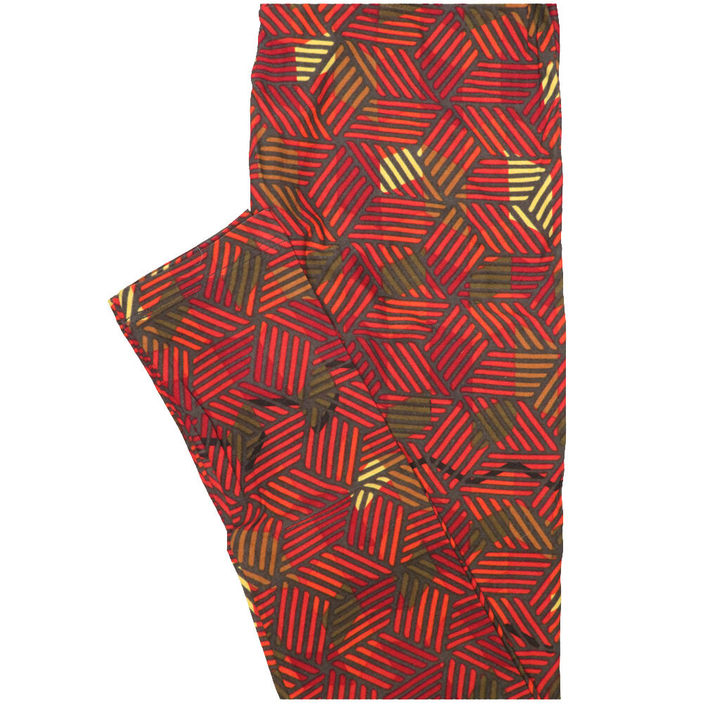 LuLaRoe One Size OS 3D Cube Stripe Red Yellow Leggings (OS fits Adults 2-10)