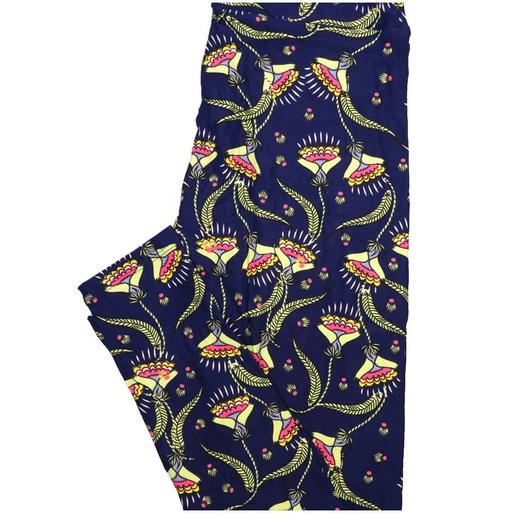 LuLaRoe One Size OS Floral Dark Purple Yellow Pink Lavender Leggings (OS fits Adults 2-10)