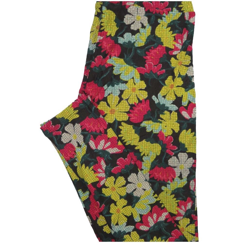 LuLaRoe One Size OS Parquet Floral Black Yellow White Pink Floral Leggings (OS fits Adults 2-10)