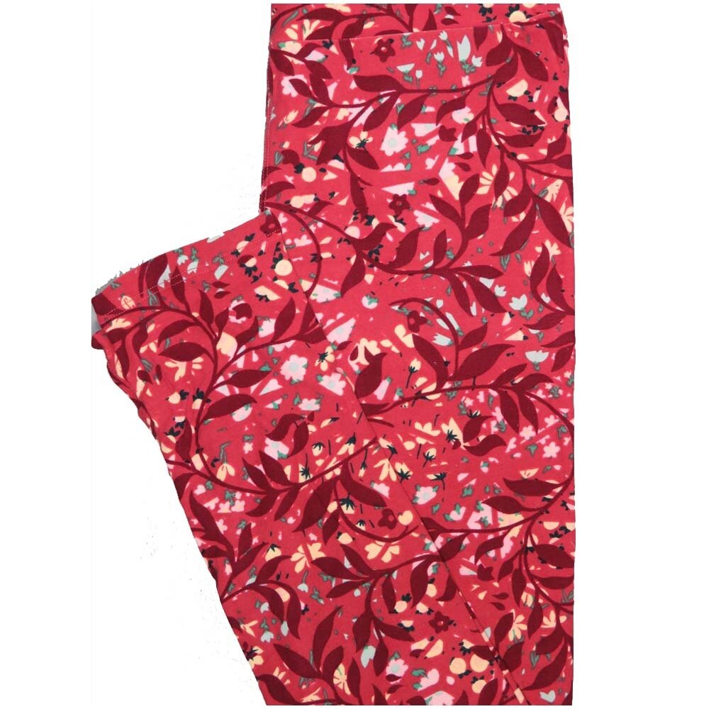 LuLaRoe One Size OS Floral Dark Pink Red Yellow Leggings (OS fits Adults 2-10)