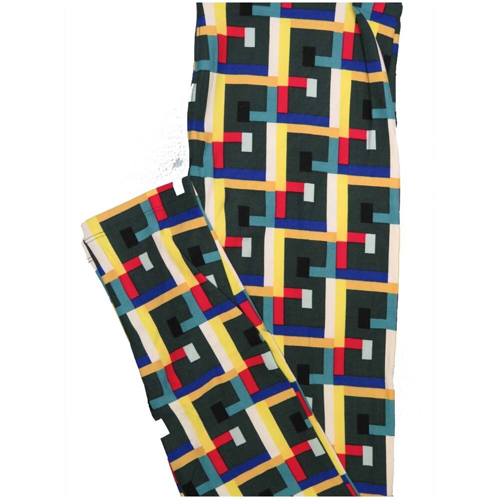 LuLaRoe One Size OS Large Ss 5s Dark Gray Blue Yellow Red Geometric Leggings (OS fits Adults 2-10)
