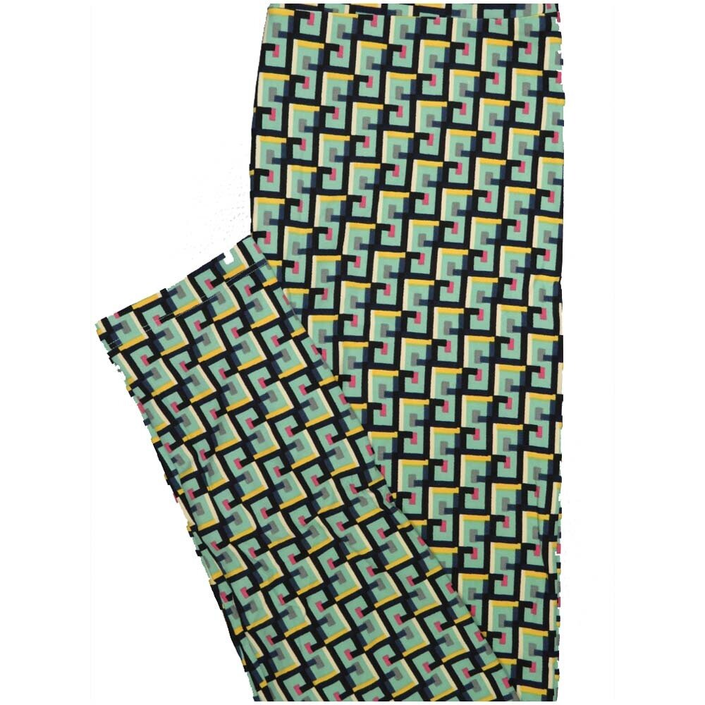 LuLaRoe One Size OS Ss 5s Geometric Green Yellow Black Red Leggings (OS fits Adults 2-10)