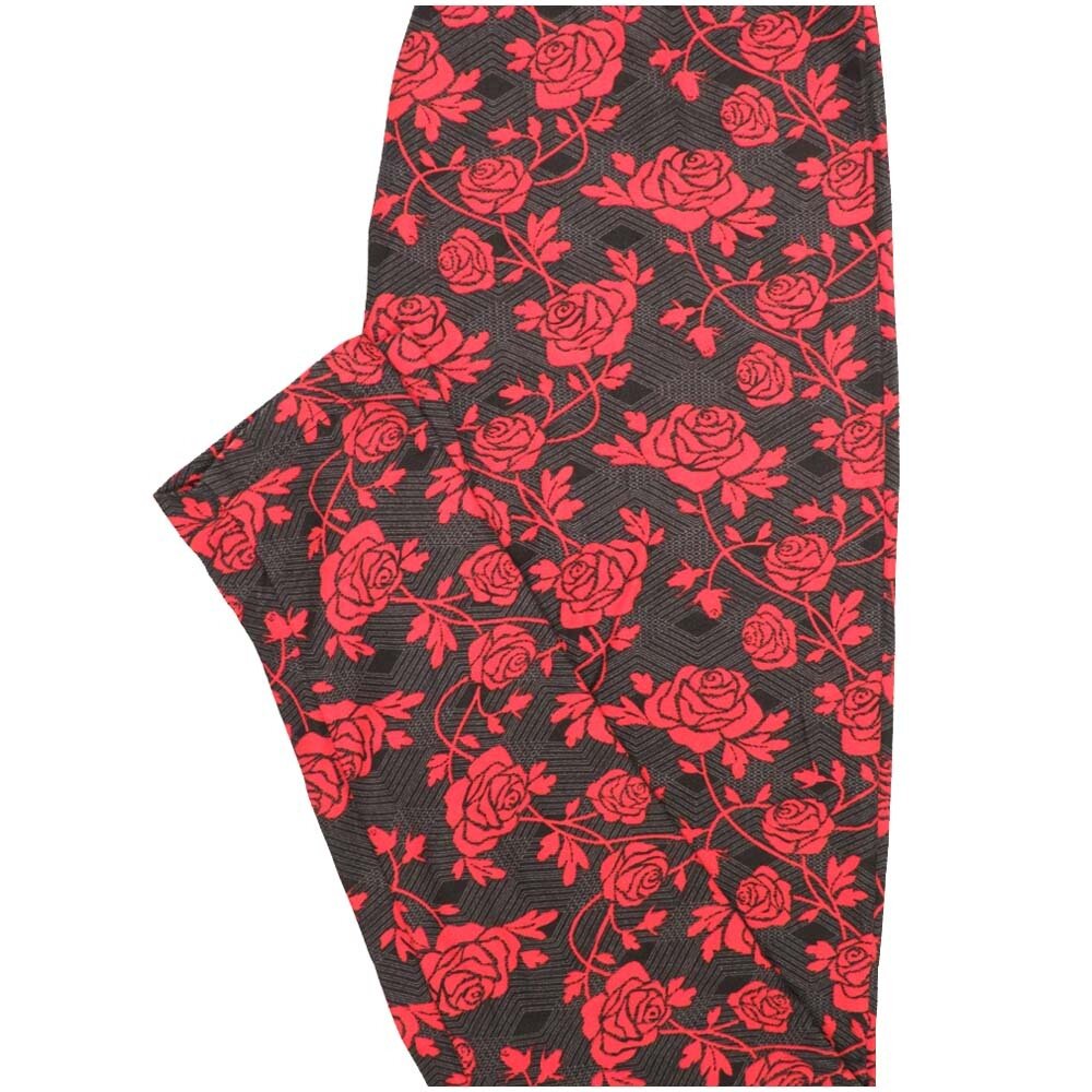 LuLaRoe One Size OS Roses Geometric Dark Gray Red Leggings (OS fits Adults 2-10)