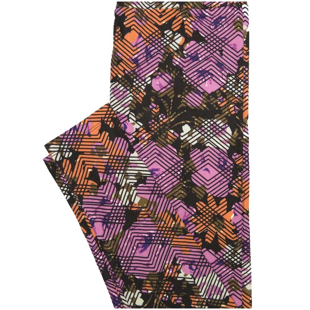 LuLaRoe One Size OS Zig Zag Stripe Floral Black Purple Pink Leggings (OS fits Adults 2-10)