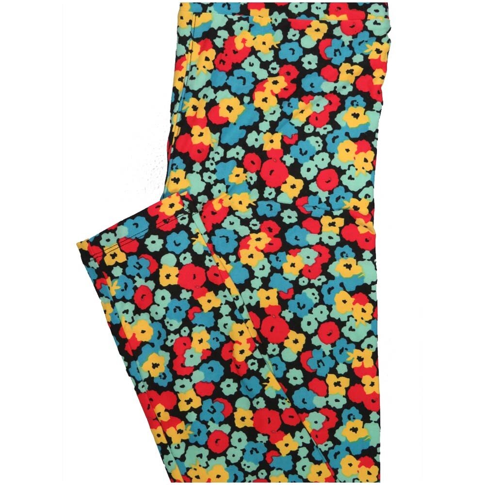 LuLaRoe One Size OS Floral Black Light Blue Pink Yellow Leggings (OS fits Adults 2-10)