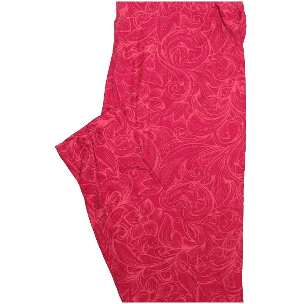LuLaRoe One Size OS Floral Dark Red Light Red Leggings (OS fits Adults 2-10)