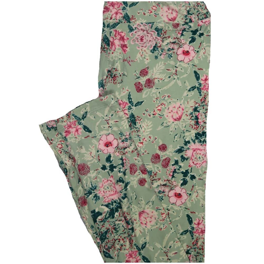 LuLaRoe One Size OS Floral Light Green Pink Green Leggings (OS fits Adults 2-10)