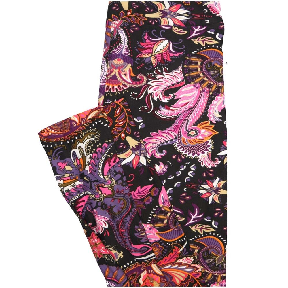 LuLaRoe One Size OS Paisley Floral Black Pink Purple White Leggings (OS fits Adults 2-10)