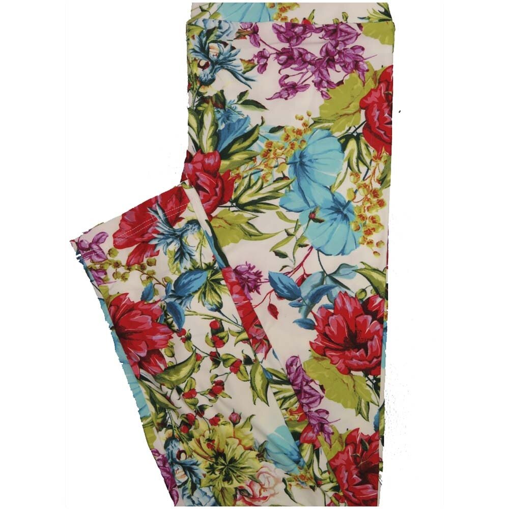 LuLaRoe One Size OS Floral White Green Blue Red Leggings (OS fits Adults 2-10)