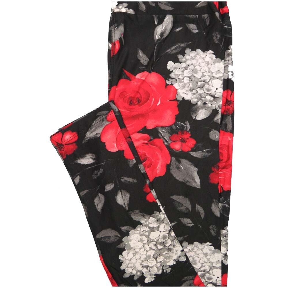 LuLaRoe One Size OS Roses Black White Gray Red Leggings (OS fits Adults 2-10)