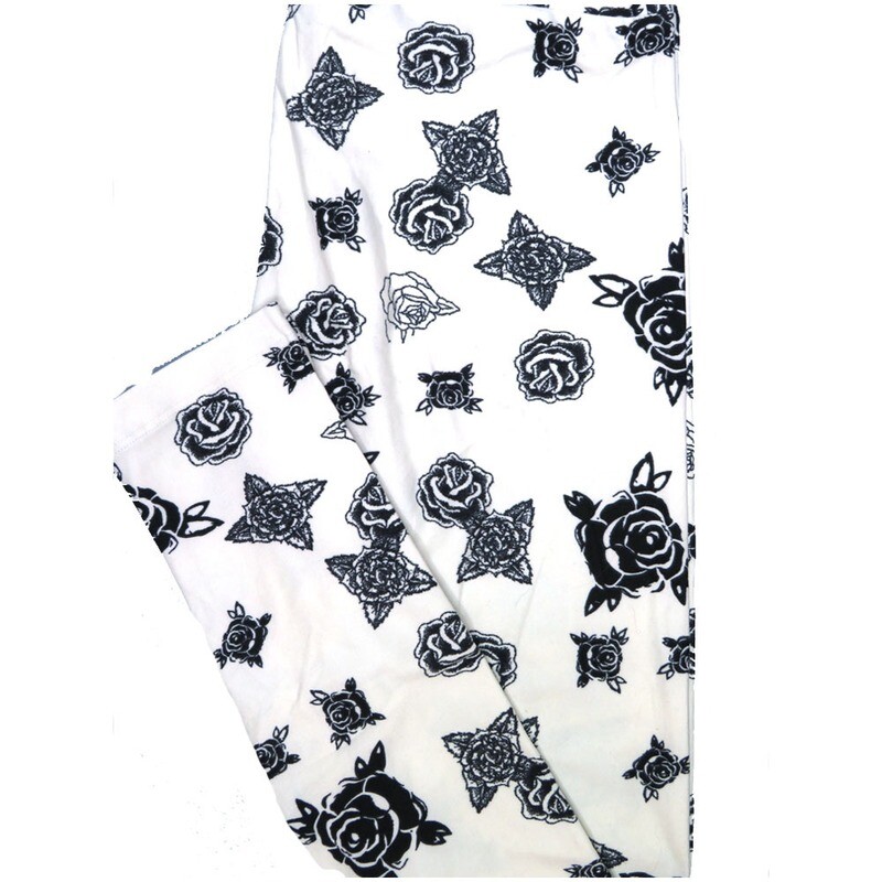 LuLaRoe One Size OS Roses Black White Leggings (OS fits Adults 2-10)