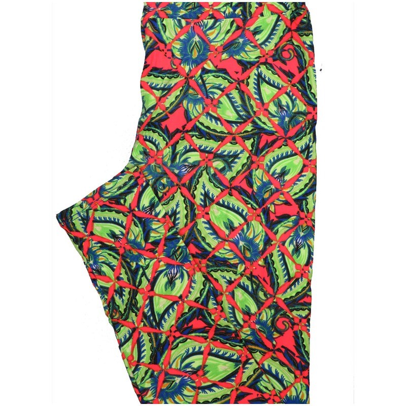 LuLaRoe One Size OS Paisley Peach Green Black Geometric chk Leggings (OS fits Adults 2-10)