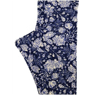 LuLaRoe One Size OS Paisley Floral Dark and Light Blue White Leggings (OS fits Adults 2-10)