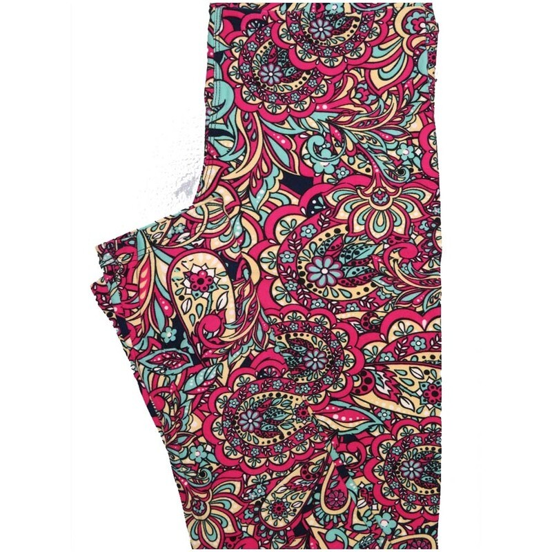 LuLaRoe One Size OS Paisley Pink Blue Yellow Leggings (OS fits Adults 2-10)