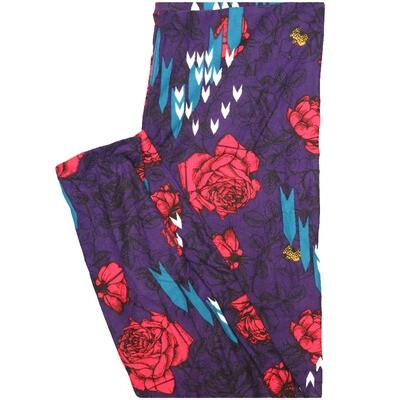 LuLaRoe One Size OS Roses Chevron Purple Red White Black Leggings (OS fits Adults 2-10)
