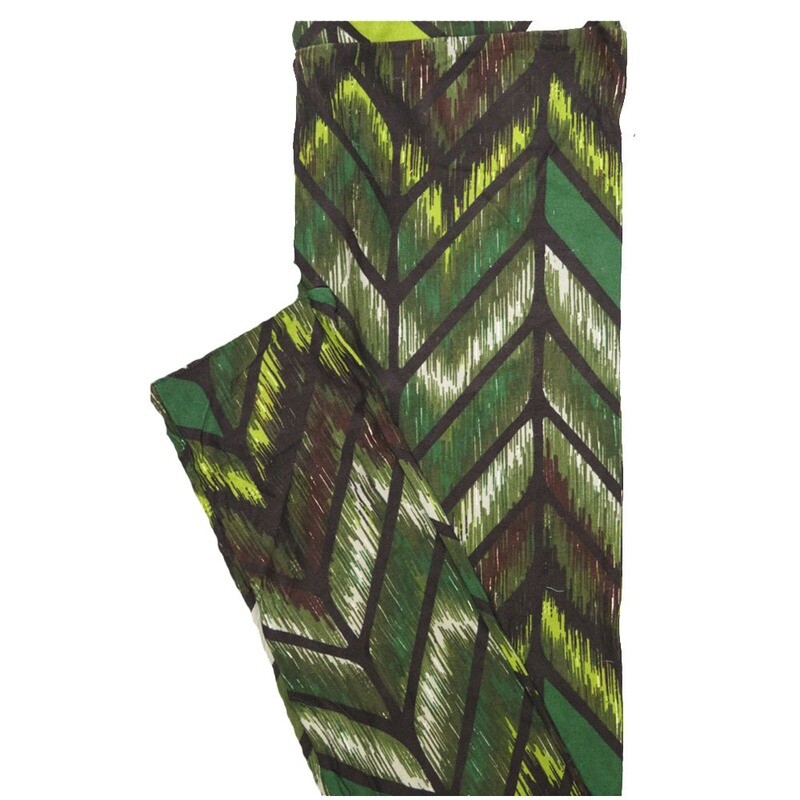 LuLaRoe One Size OS Herringbone Zig Zag Stripe Brown Green Yellow Leggings (OS fits Adults 2-10)
