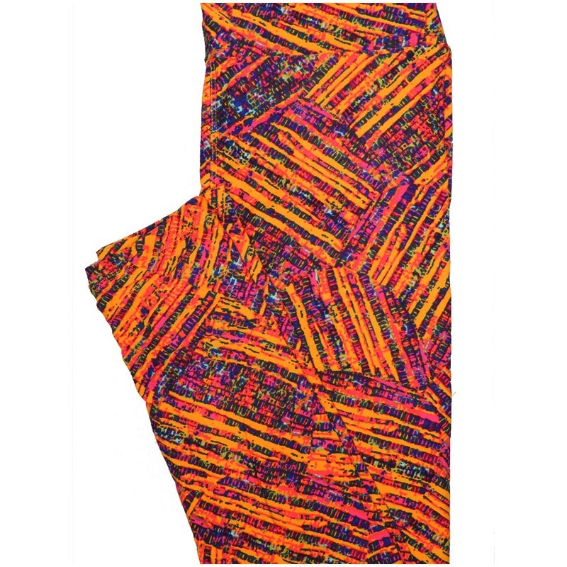 LuLaRoe One Size OS Patchwork Orange Blue Purple Stripe Leggings (OS fits Adults 2-10)