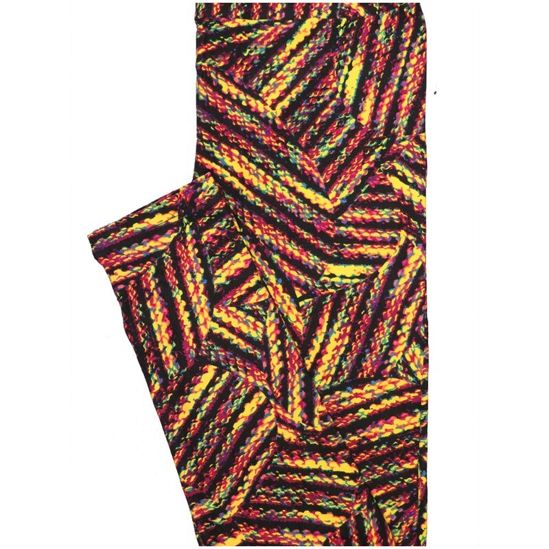 LuLaRoe One Size OS Patchwork Black Yellow Stripe Leggings (OS fits Adults 2-10)