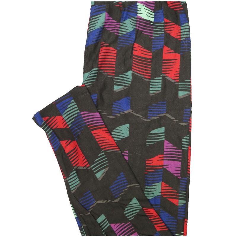 LuLaRoe One Size OS Black Blue Red White Stripe Leggings (OS fits Adults 2-10)