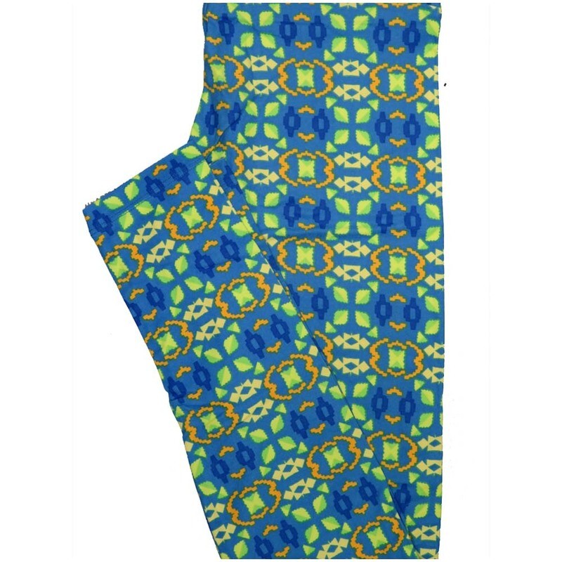LuLaRoe One Size OS Stripe Geometric Blue Green Yellow Leggings (OS fits Adults 2-10)