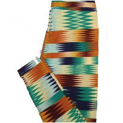 LuLaRoe One Size OS 70s Trippy Psychedelic Stripe Brown Blue Turquoise Light Blue Leggings (OS fits Adults 2-10)