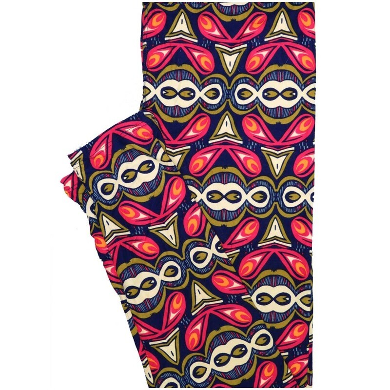 LuLaRoe One Size OS 70s Trippy Psychedelic Geometric Dark Blue Pink Off White Leggings (OS fits Adults 2-10)