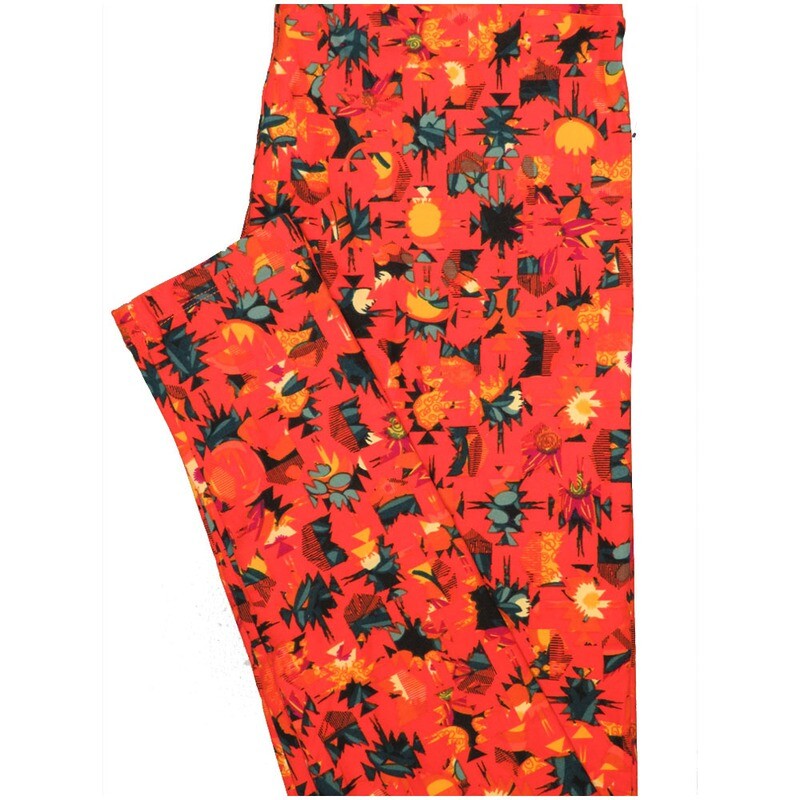 LuLaRoe One Size OS Floral Red Black Blue Geometric Leggings (OS fits Adults 2-10)