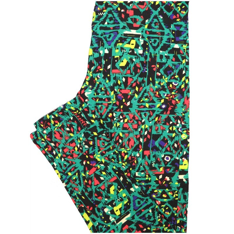 LuLaRoe One Size OS Aztek Geometric Teal Pink Yellow Leggings (OS fits Adults 2-10)