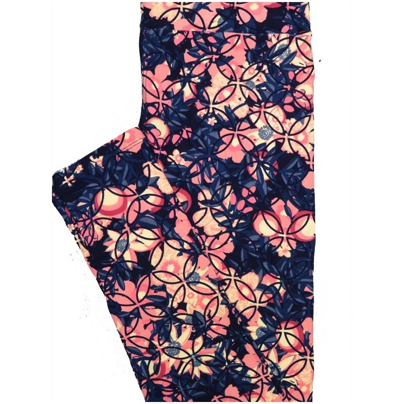 LuLaRoe One Size OS Floral Geometric Pink Blue Leggings (OS fits Adults 2-10)