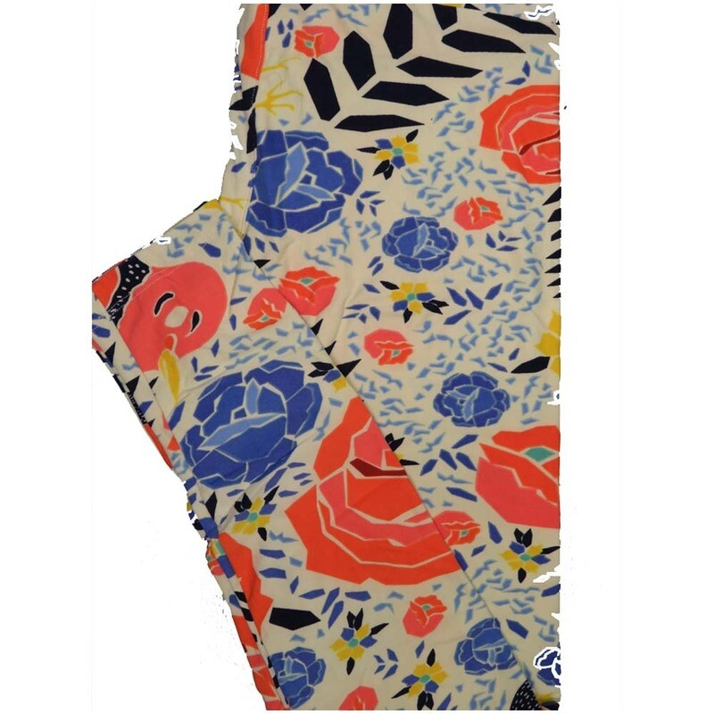 LuLaRoe One Size OS Roses Floral Off White Blue Red Leggings (OS fits Adults 2-10)