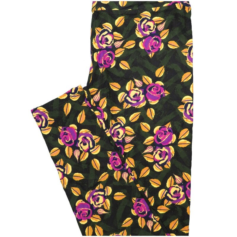 LuLaRoe One Size OS Roses Black Red Fucshia Cream Leggings (OS fits Adults 2-10)