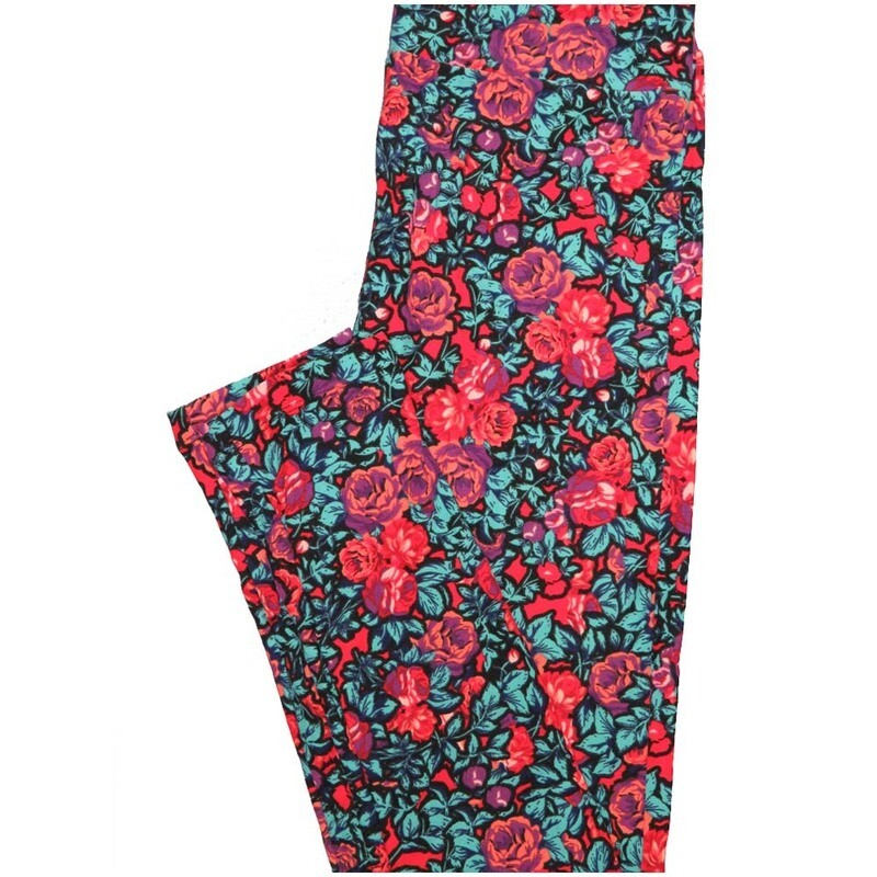 LuLaRoe One Size OS Roses Blue Dark Pink Lavender Leggings (OS fits Adults 2-10)
