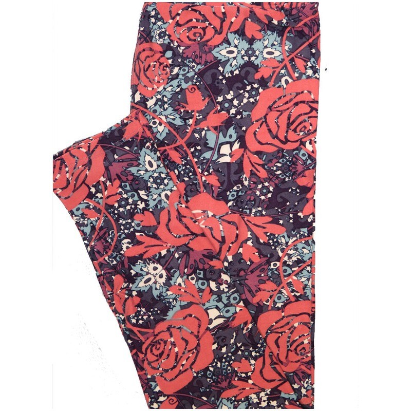 LuLaRoe One Size OS Roses Light Pink Gray White Leggings (OS fits Adults 2-10)