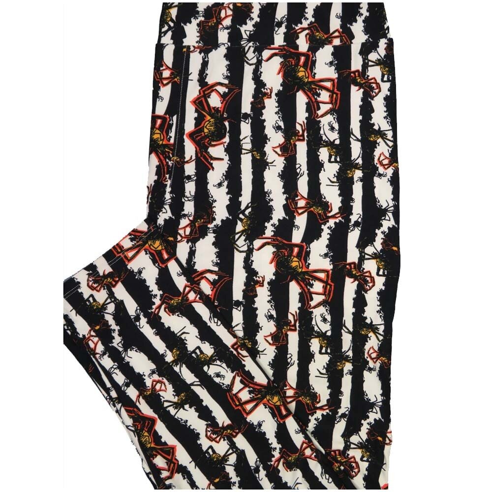 LuLaRoe TCTWO TC2 Halloween Spiders Black White Stripe Buttery Soft Leggings fits Adults 18+