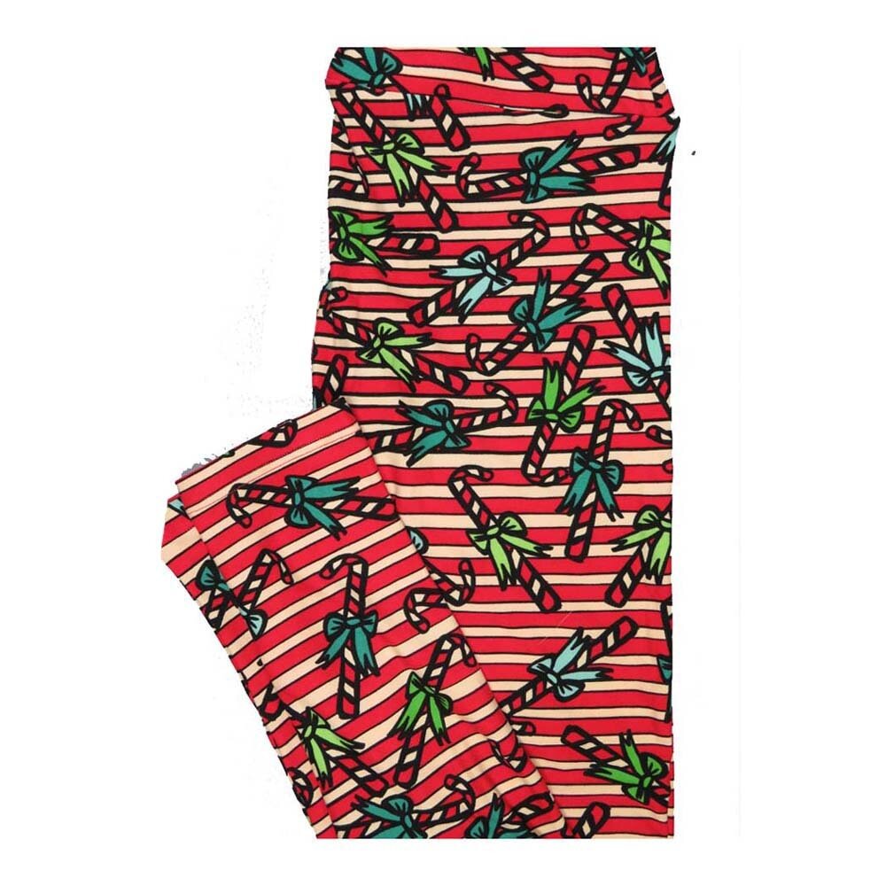 LuLaRoe One Size OS Christmas Candy Cane Red White Stripe Leggings fits Women 2-10