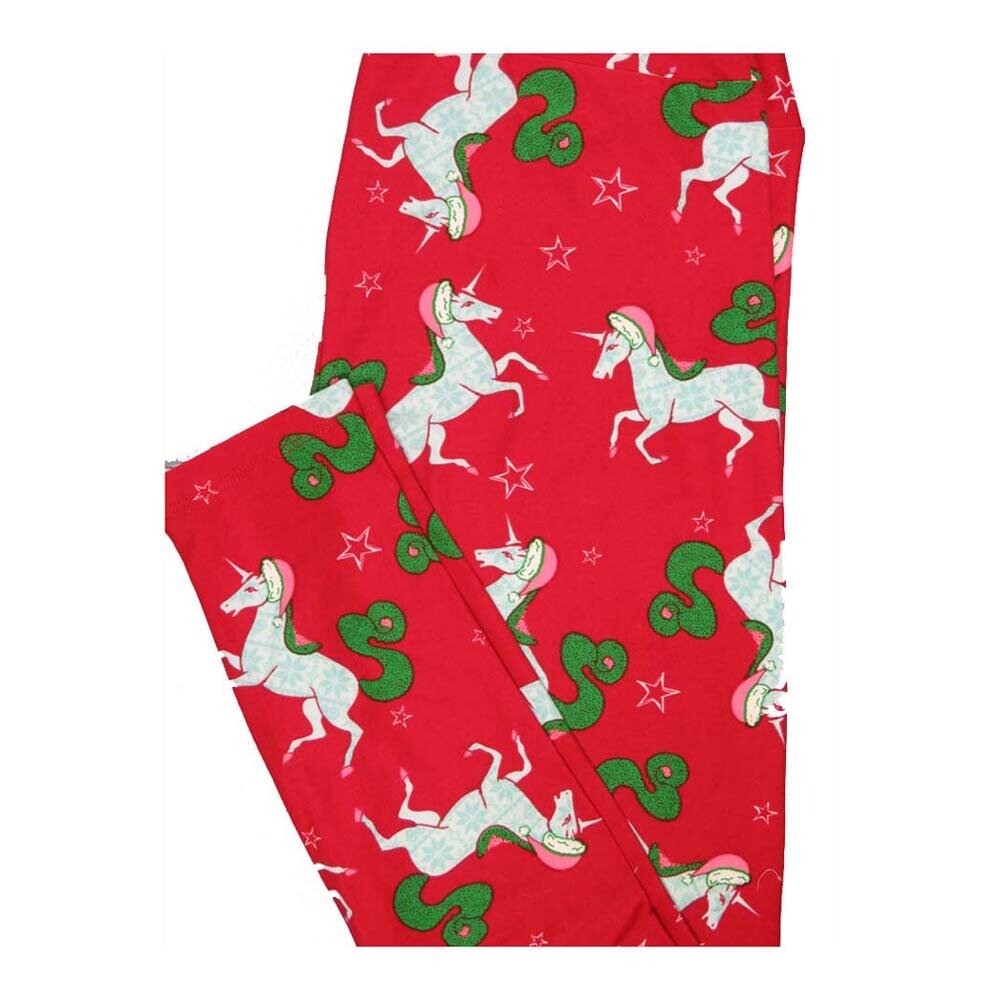 LuLaRoe One Size OS Christmas Unicorns Snowflakes Stars Red Pink White Green Leggings fits Women 2-10