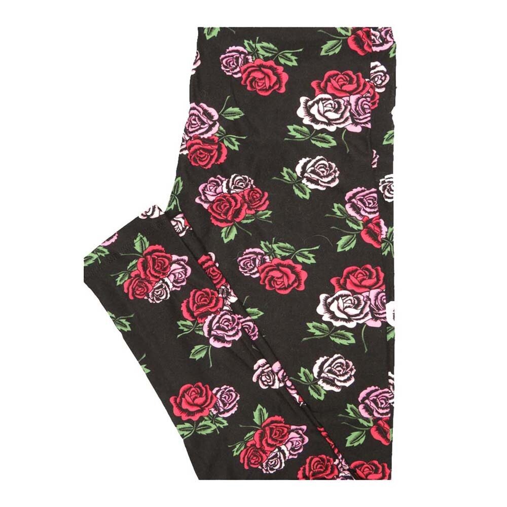 LuLaRoe One Size OS Roses Black Pink Red Green Floral Leggings fits Women 2-10