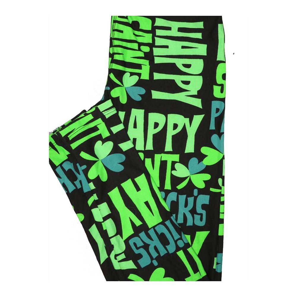 LuLaRoe One Size OS Lucky Irish HAPPY ST PATRICKS Shamrock Black Green Leggings fits Women 2-10