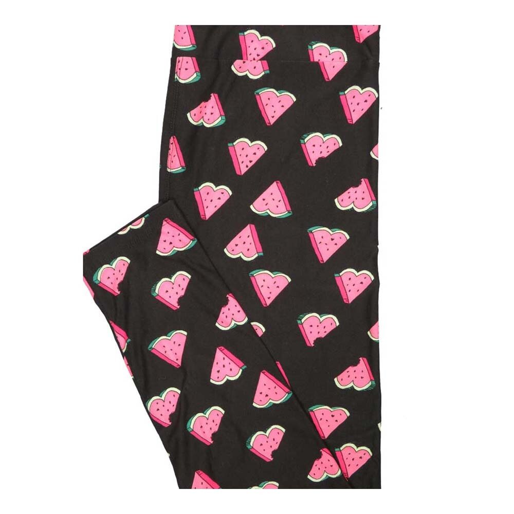 LuLaRoe Tall Curvy TC Valentines Heart Shape Watermelon Slices Black Pink Leggings fits Women 12-18