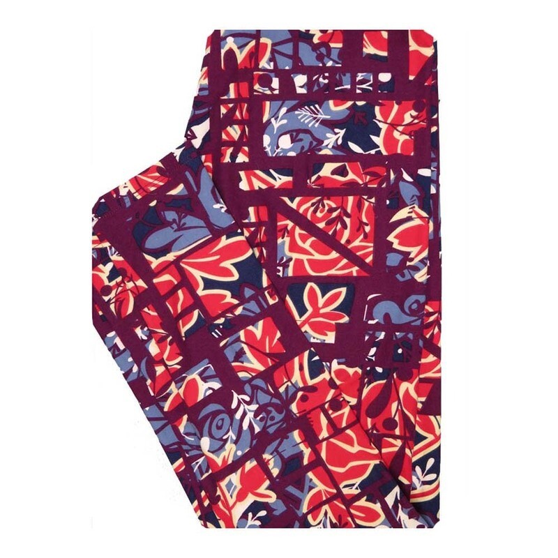 LuLaRoe One Size OS Roses Windowpane Floral Leggings fits Women 2-10