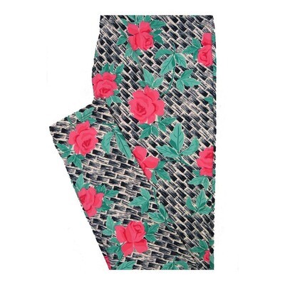 LuLaRoe One Size OS Roses Subway Tile Stripe Floral Leggings fits Women 2-10