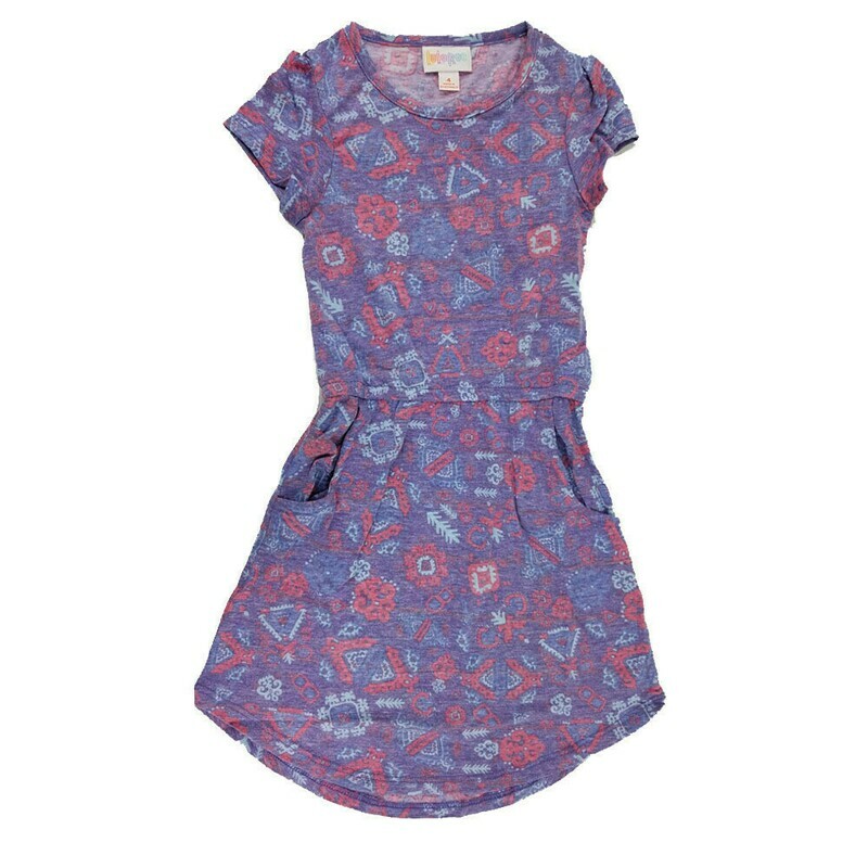 LuLaRoe Kids Mae  Geometric Purple Pink Pocket Dress Size 4 fits Kids 3-4