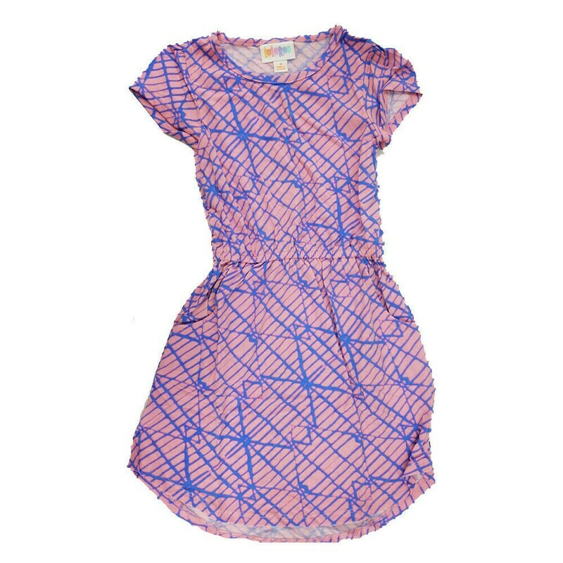 LuLaRoe Kids Mae Geometric Purple and Blue Pocket Dress Size 4 fits Kids 3-4